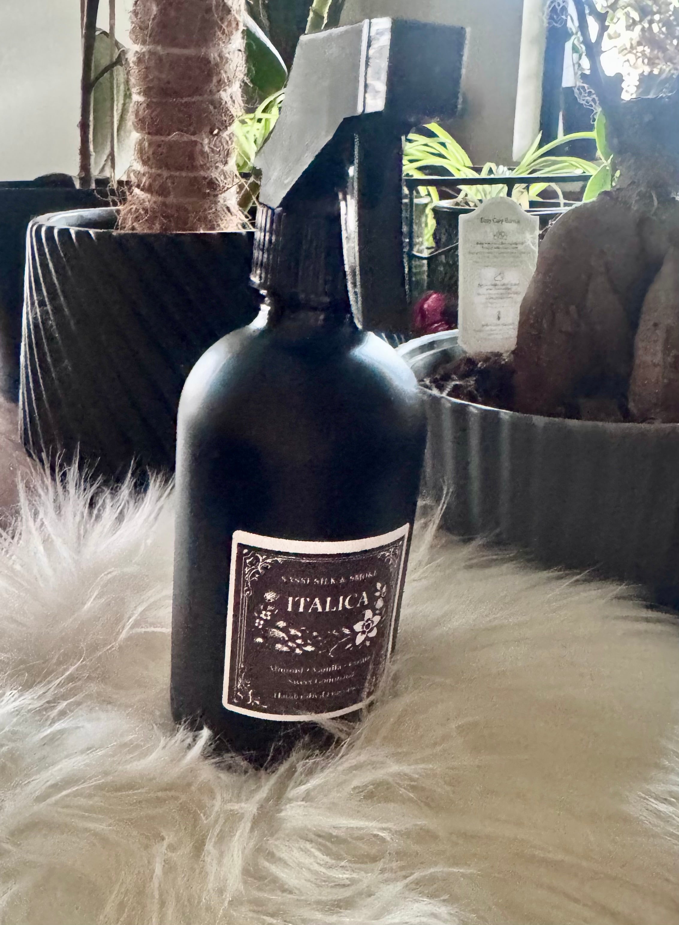 Room & linen spray —this is atmosphere in a bottle. Crafted with a hint of oil for added depth and longevity, it lightly scents both air and linens while leaving behind a soft, lingering fragrance that feels clean, cozy, and elevated. 8 oz