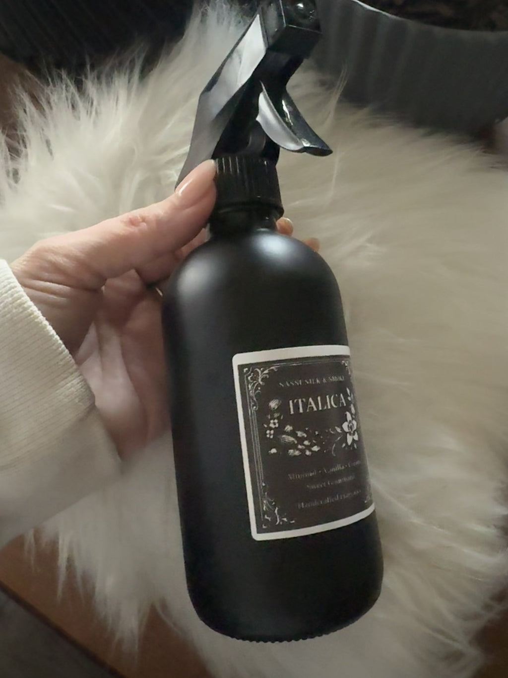 Room & linen spray —this is atmosphere in a bottle. Crafted with a hint of oil for added depth and longevity, it lightly scents both air and linens while leaving behind a soft, lingering fragrance that feels clean, cozy, and elevated. 8 oz